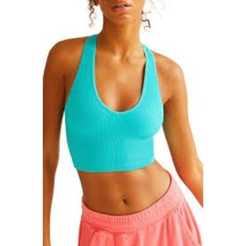 FP Movement Free People FREE THROW Crop Top Aquamarine Ribbed Racerback XS NEW